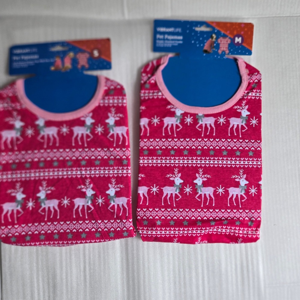 Vibrant Life Pet Pajamas Dog‎ S/M Pink Reindeer Fair Isle New 2 Pack Holiday PJ